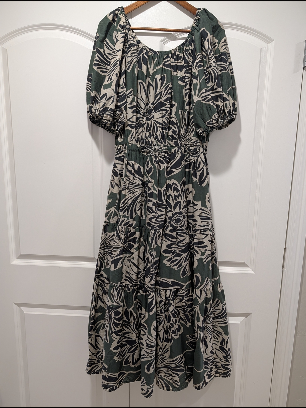 Velvet Raya Floral Print Silk Cotton Blend Puff Sleeve Voile Midi Dress Sz M - Picture 2 of 16
